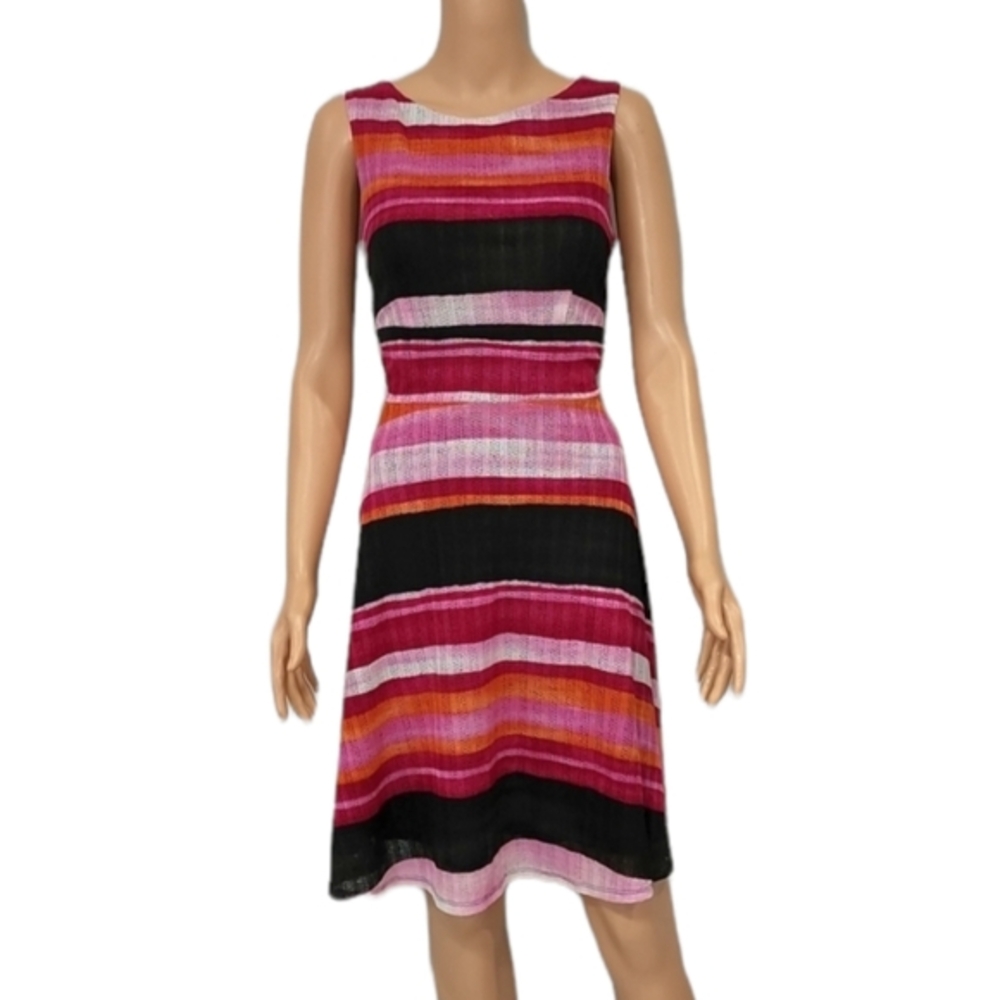 Julian Taylor Women's fit and flare Striped dress Pink/Black sleeveless Sz 8